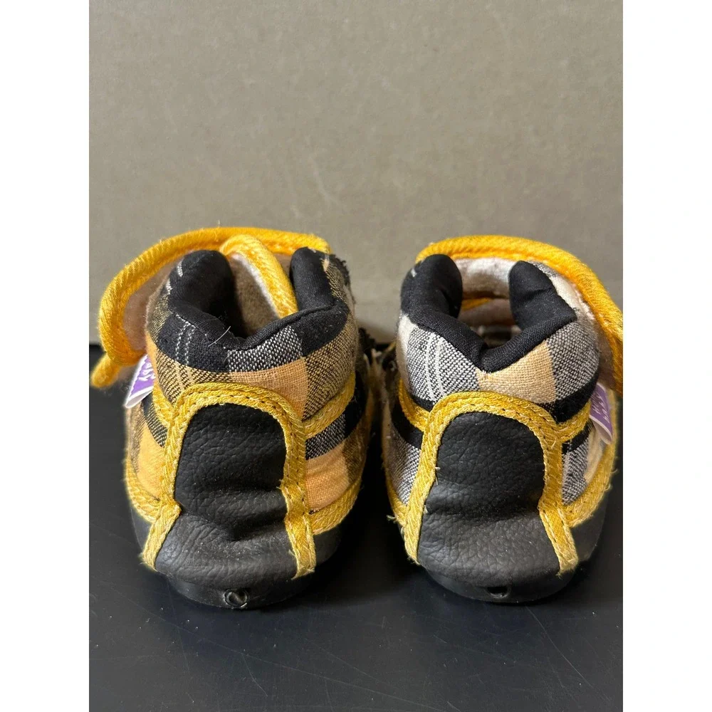 Hello Baby Infant Plaid Booties Yellow Black White Soft Sole Hook Loop‎ Shoes
